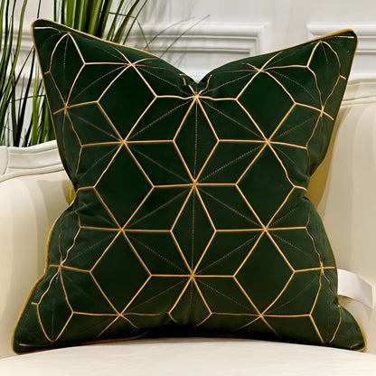 Garduru Samt Dekokissen mit geometrischem Design und Goldakzenten