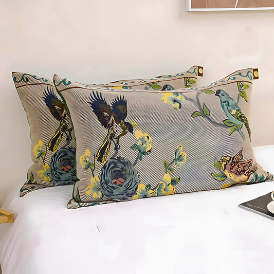 Garduru Kissen mit vintage Vögeln und Blumenmotiv