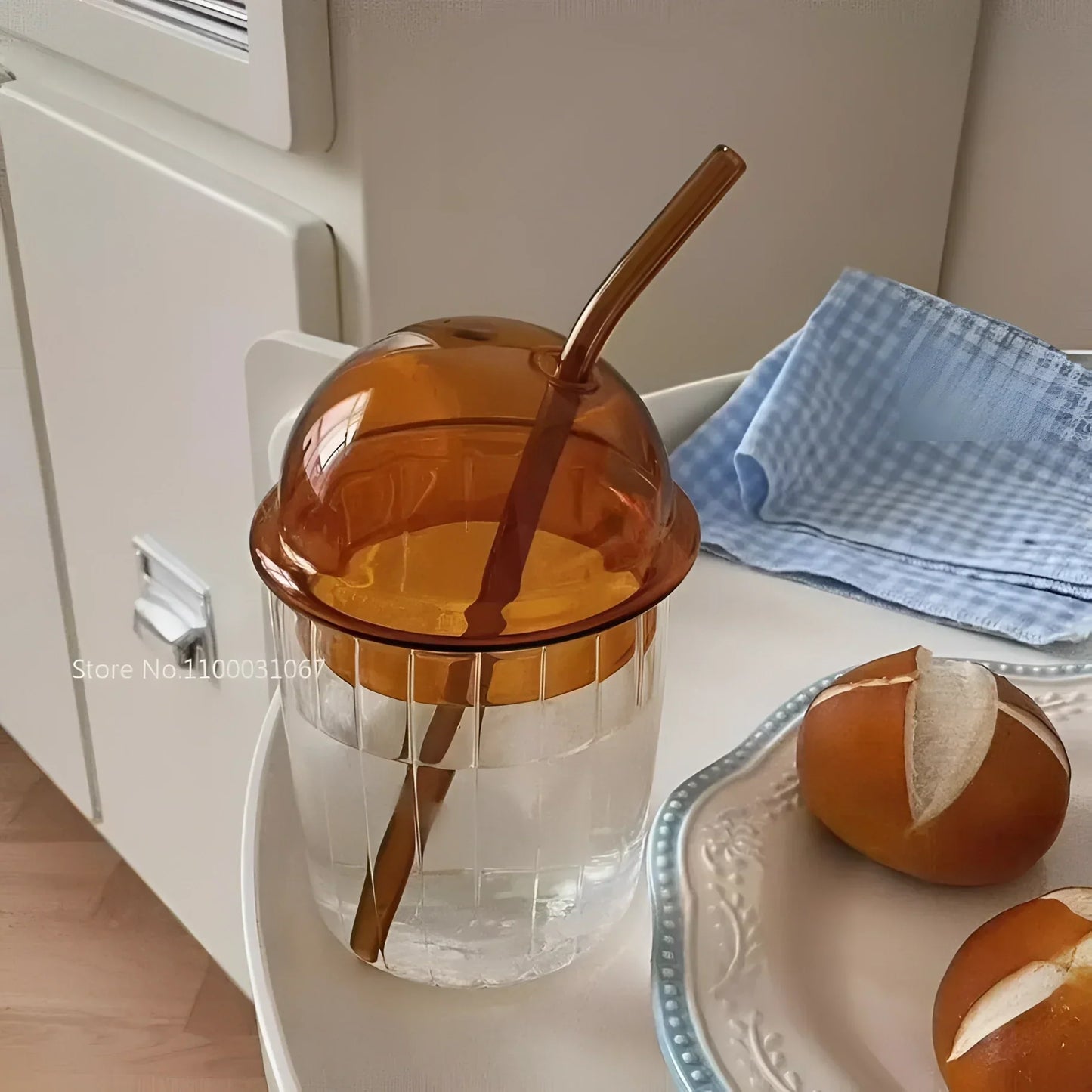 Vintage-grünes Glas-Glas mit Deckel und Strohhalm-EcoGlass™