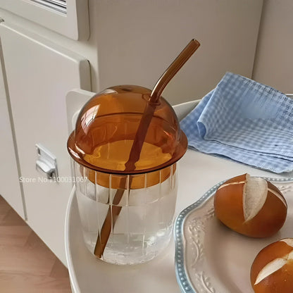 Vintage-grünes Glas-Glas mit Deckel und Strohhalm-EcoGlass™
