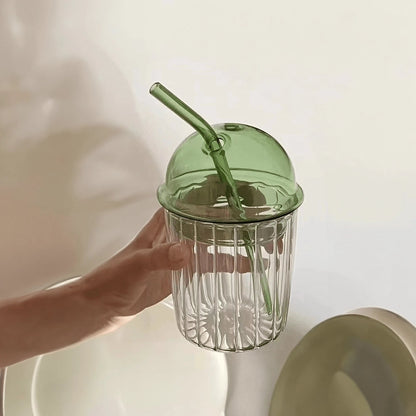 Vintage-grünes Glas-Glas mit Deckel und Strohhalm-EcoGlass™