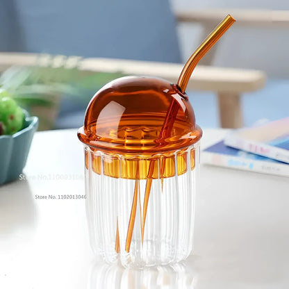 Vintage-grünes Glas-Glas mit Deckel und Strohhalm-EcoGlass™