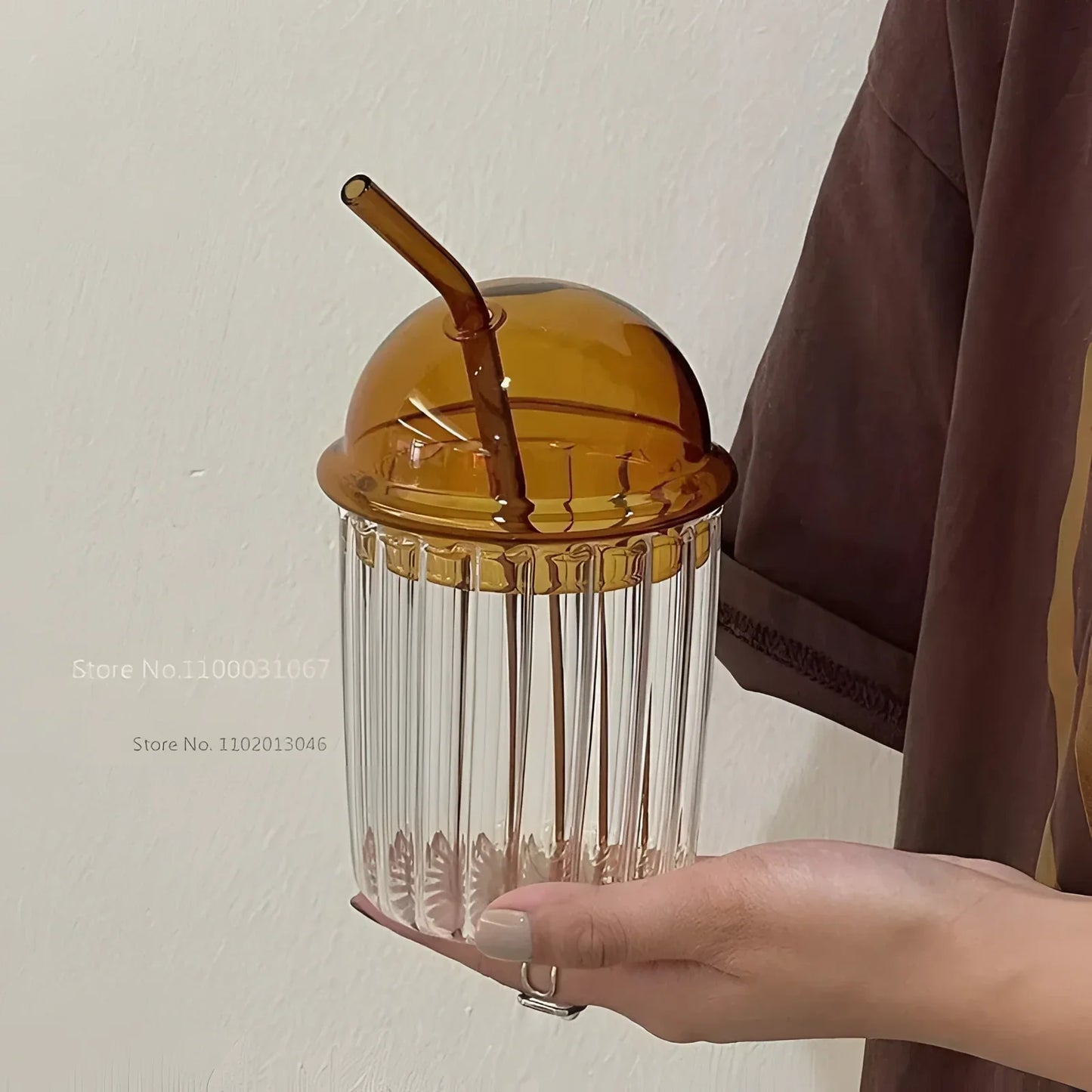 Vintage-grünes Glas-Glas mit Deckel und Strohhalm-EcoGlass™