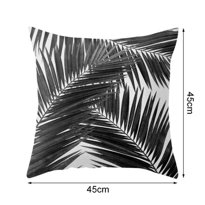Tropical Pflanzen Kissenbezug – 45x45 cm – Sommerliches Blattmuster – Schwarz-Weiß
