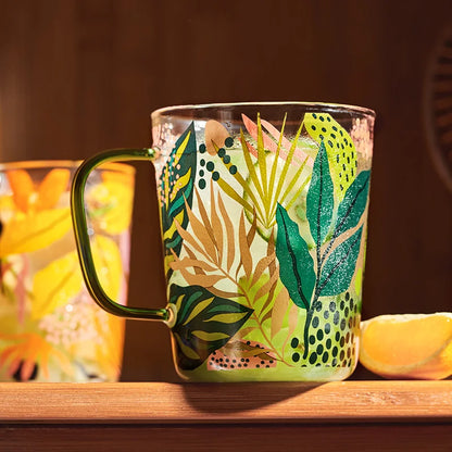 TropicalSip - Glas-Tasse mit kontrastierendem Griff und farbigem Druck