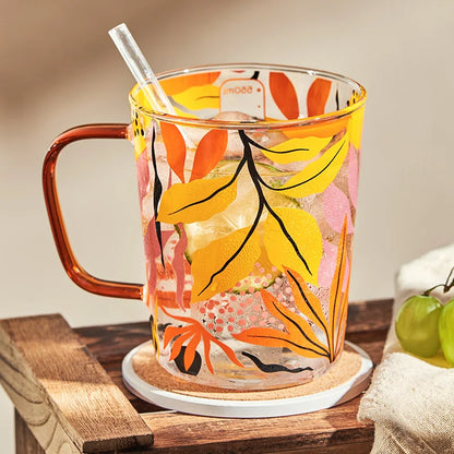 TropicalSip - Glas-Tasse mit kontrastierendem Griff und farbigem Druck