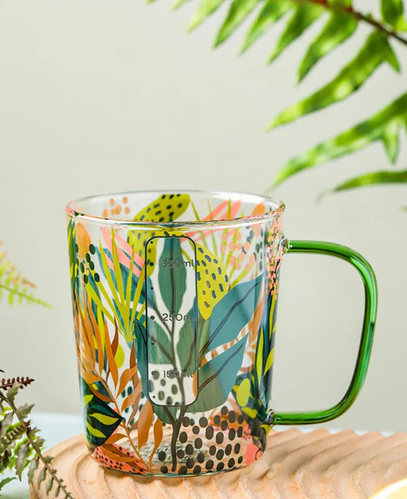 TropicalSip - Glas-Tasse mit kontrastierendem Griff und farbigem Druck