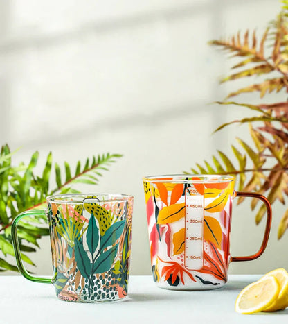 TropicalSip - Glas-Tasse mit kontrastierendem Griff und farbigem Druck