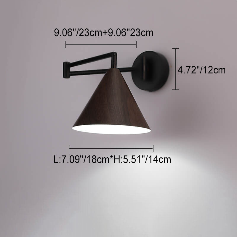 Garduru Minimalist Cone Swing Arm LED Wandlampe | Holzmaserung | Flexibler Schwenkarm | Stimmungslicht | Deko für Zuhause