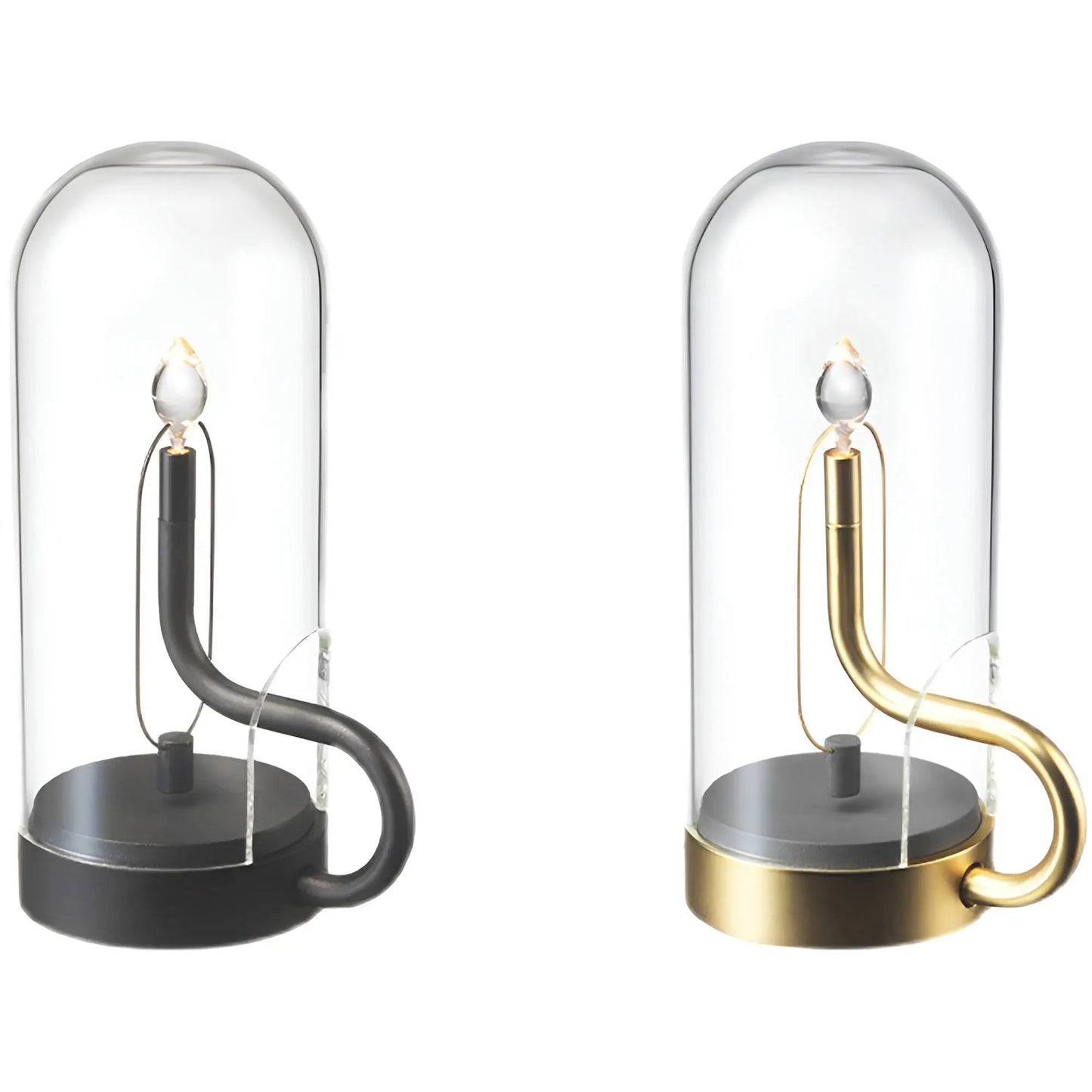 Minimalistische Tischlampe mit Glaskuppel und Metallbasis
