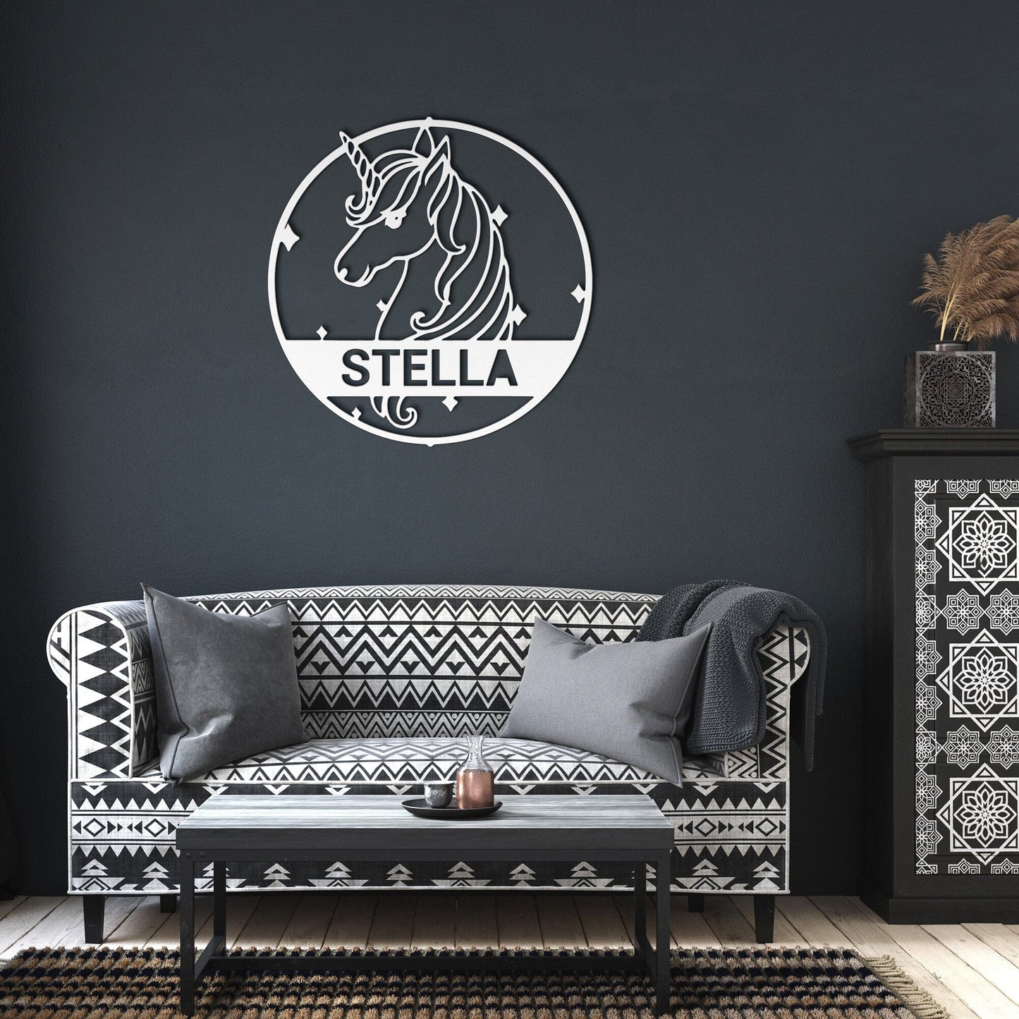 Süßes Einhorn-Monogramm - Stahl-Schild