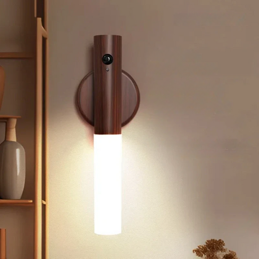 Wandleuchte LED Bewegungsmelder Holzbasislampe