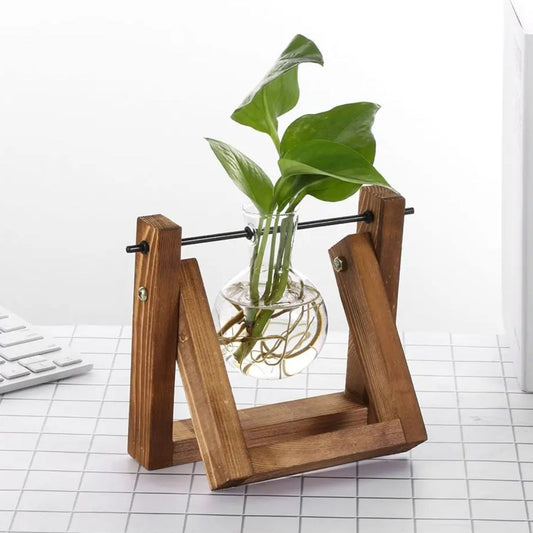 Hydroponischer Blumentopf mit Holztablett