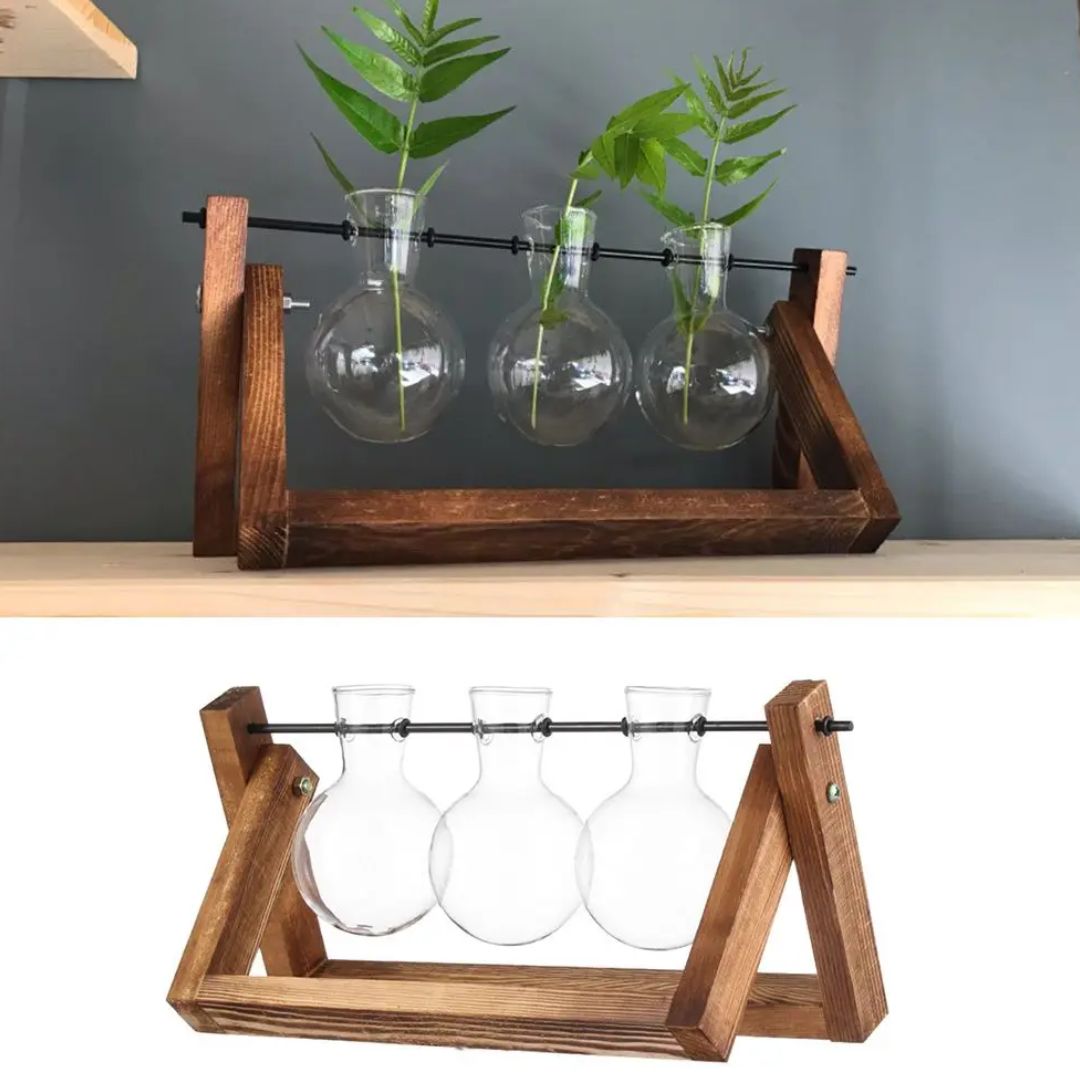 Hydroponischer Blumentopf mit Holztablett