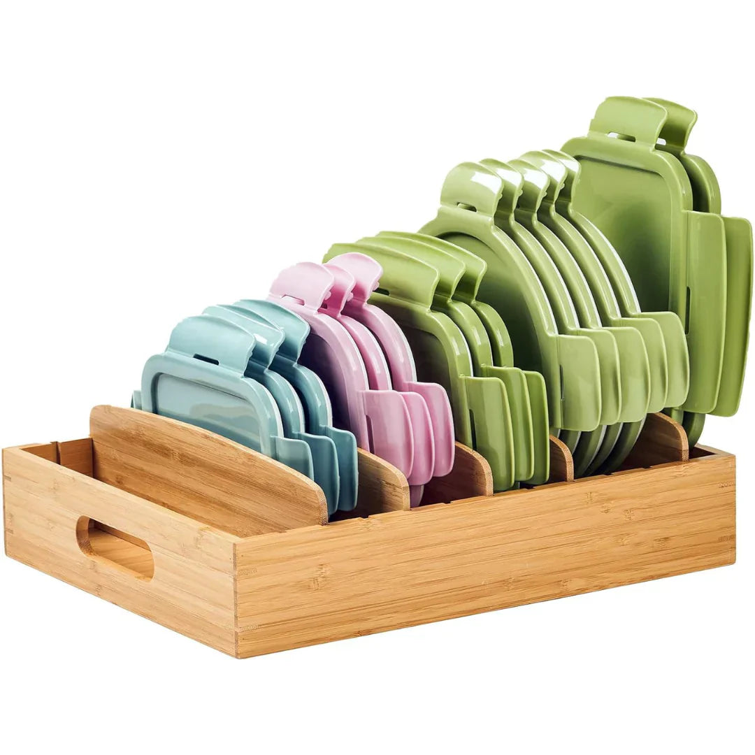 Bamboo-Deckel-Organizer für die Küche – Effiziente und platzsparende Aufbewahrungslösung