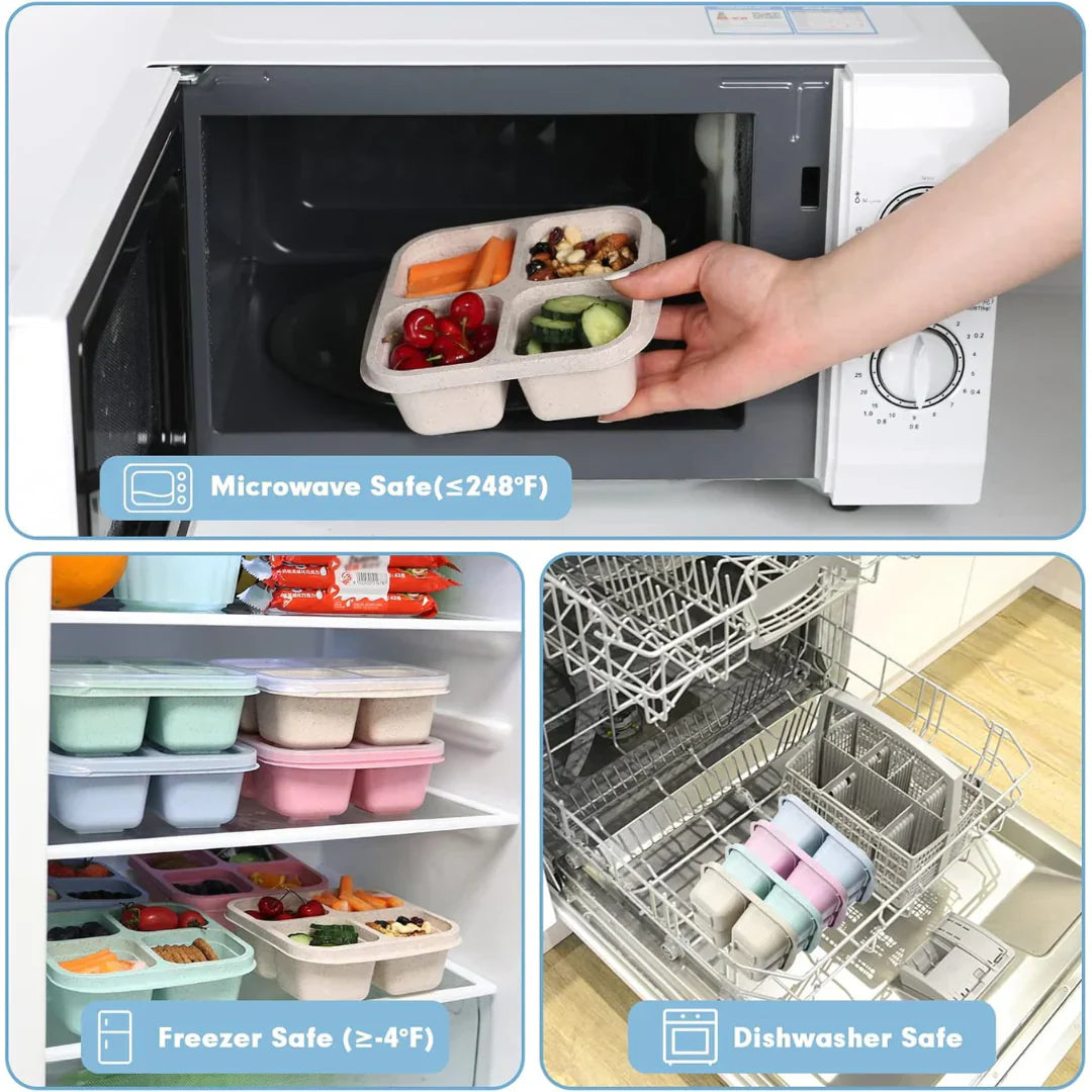 Bento-Stil 4-Fächer Mahlzeit Vorbereitungsbehälter – Set von 4 Wiederverwendbaren Lebensmittelaufbewahrungsboxen