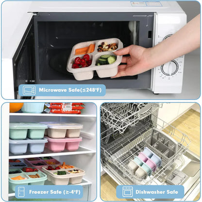 Bento-Stil 4-Fächer Mahlzeit Vorbereitungsbehälter – Set von 4 Wiederverwendbaren Lebensmittelaufbewahrungsboxen