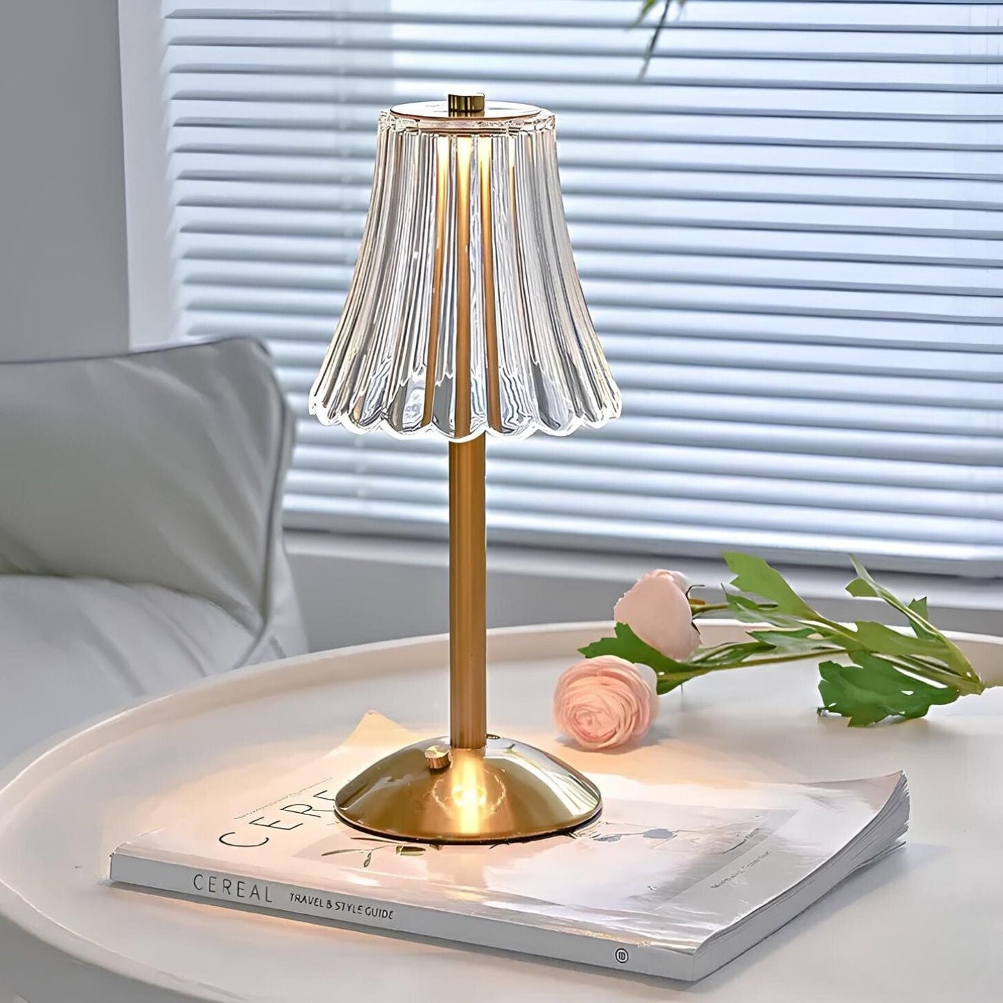 Elegante goldene Kristall-Tischlampe - Kabellose Touch-Control-Batteriebetriebene Nachttischlampe für Wohnzimmer-Ambiente