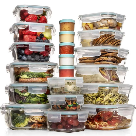 Garduru STORAGE SET – 35-teiliges Glas-Aufbewahrungsset mit Klickdeckeln & Dipschälchen für Meal Prep & Vorrat
