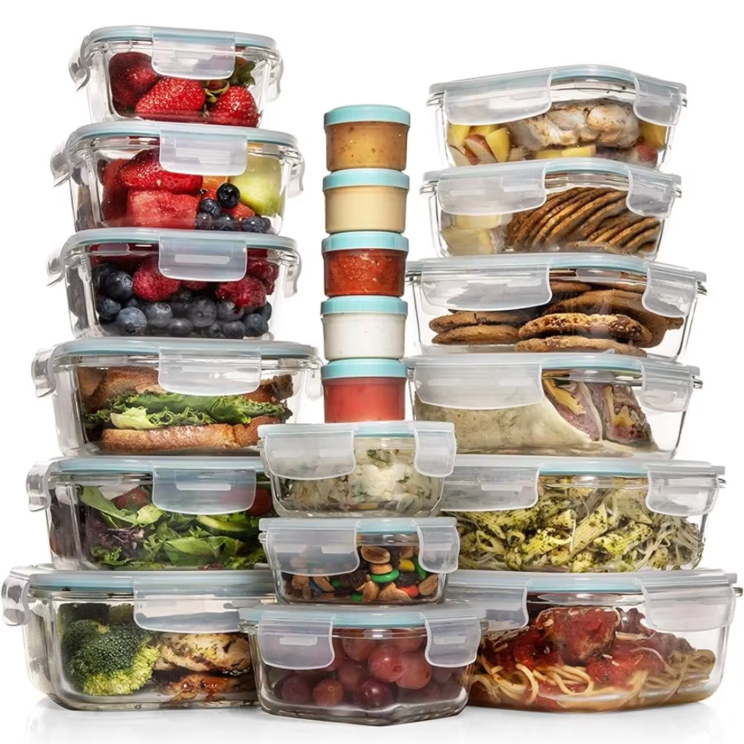 Garduru STORAGE SET – 35-teiliges Glas-Aufbewahrungsset mit Klickdeckeln & Dipschälchen für Meal Prep & Vorrat