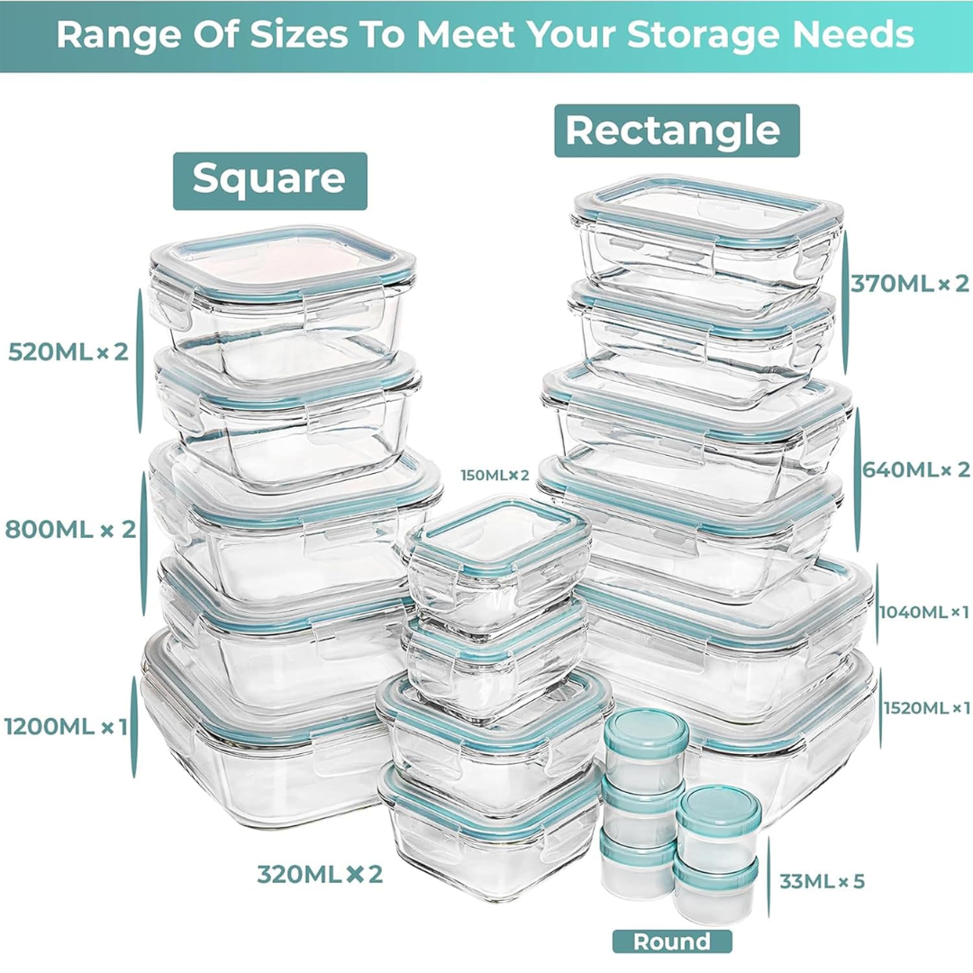 Garduru STORAGE SET – 35-teiliges Glas-Aufbewahrungsset mit Klickdeckeln & Dipschälchen für Meal Prep & Vorrat
