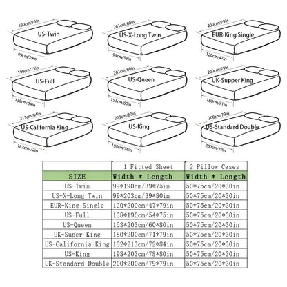 Garduru Set - Atmungsaktives Samt-gestepptes Spannbettlaken-Set {1 Spannbettlaken + 2 Kissenbezüge}