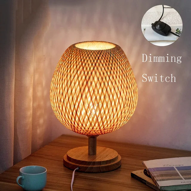 Vintage Geflochtene Bambus Tischlampe