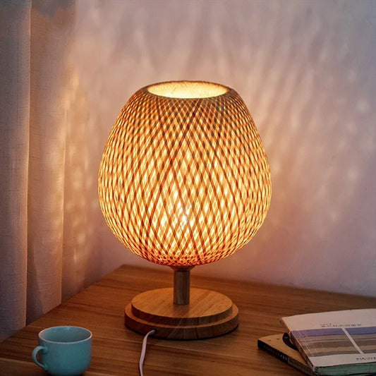 Vintage Geflochtene Bambus Tischlampe