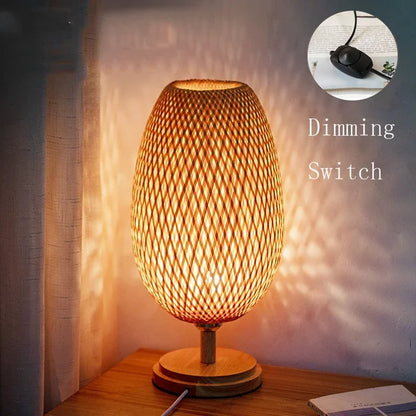 Vintage Geflochtene Bambus Tischlampe