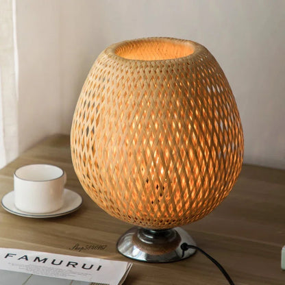 Vintage Geflochtene Bambus Tischlampe