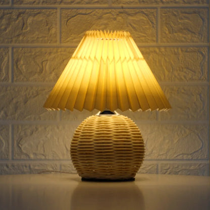 Rattanlampe - Vintage Falten Tischlampe für Wohnzimmer & Nachttischdekoration