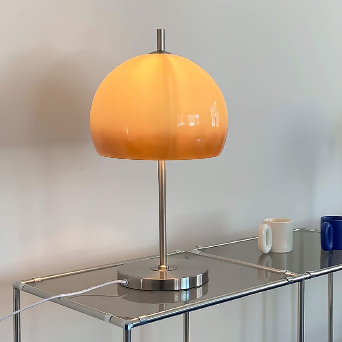 Tischlampe Pilz Bauhaus – Modernes Design mit Amberglas-Schirm