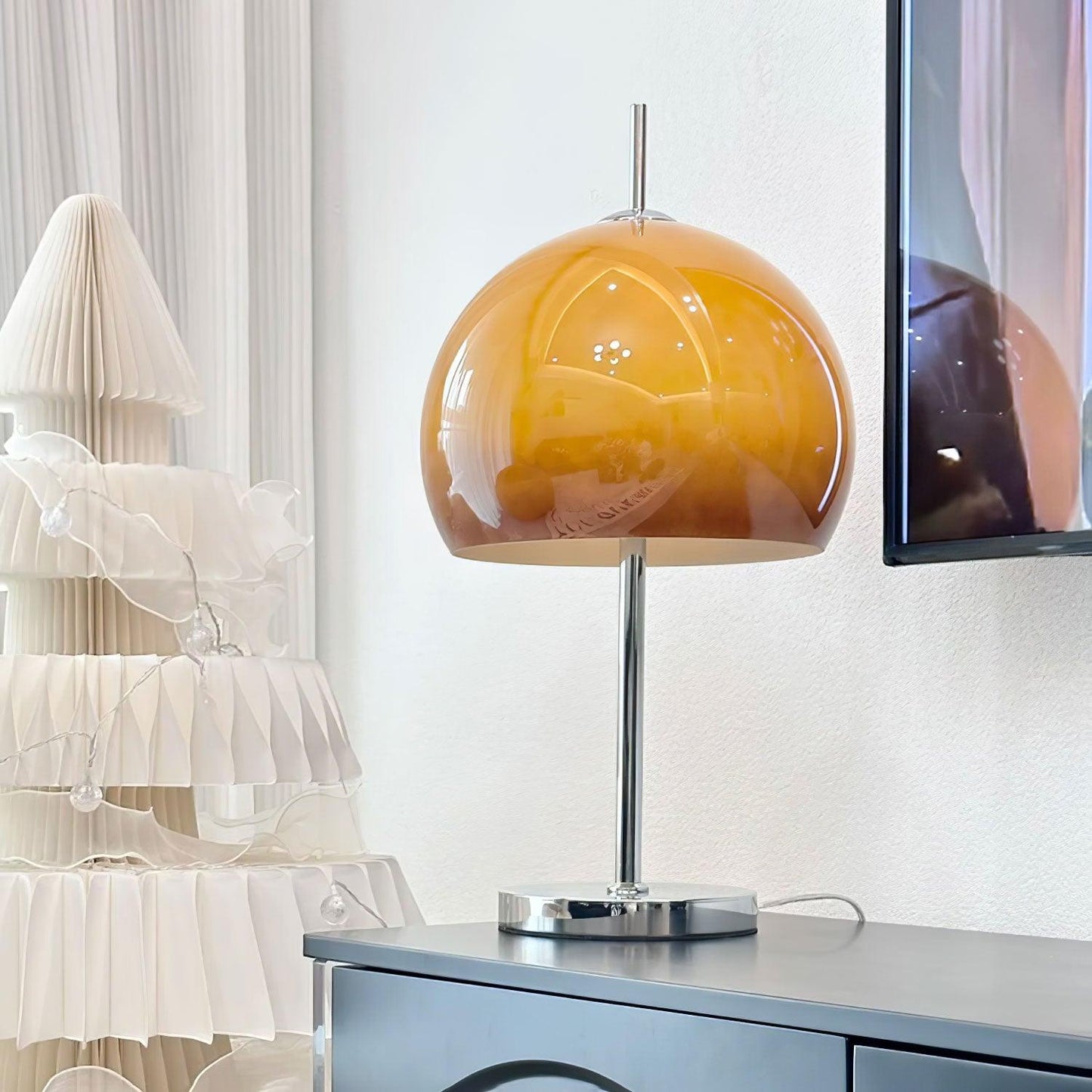 Tischlampe Pilz Bauhaus – Modernes Design mit Amberglas-Schirm
