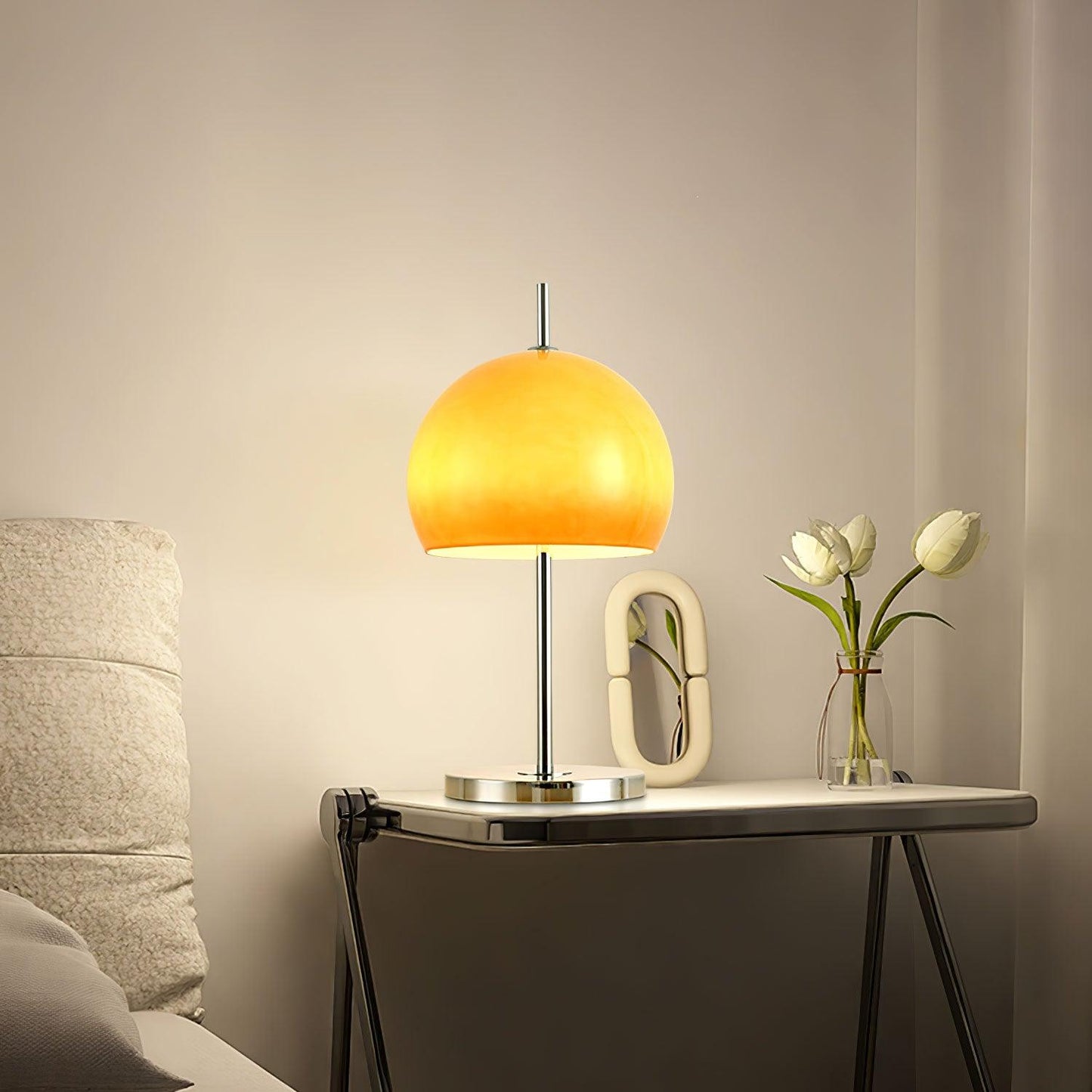 Tischlampe Pilz Bauhaus – Modernes Design mit Amberglas-Schirm