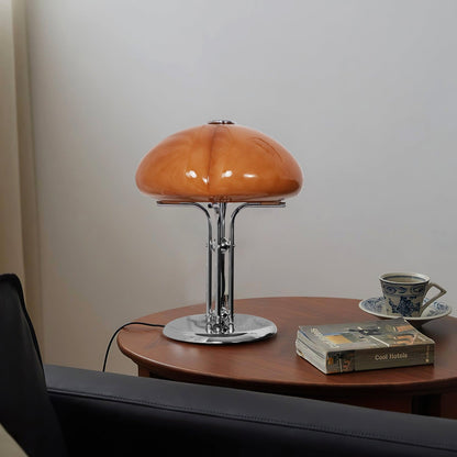 Tischlampe Pilz Bauhaus – Modernes Design mit Amberglas-Schirm