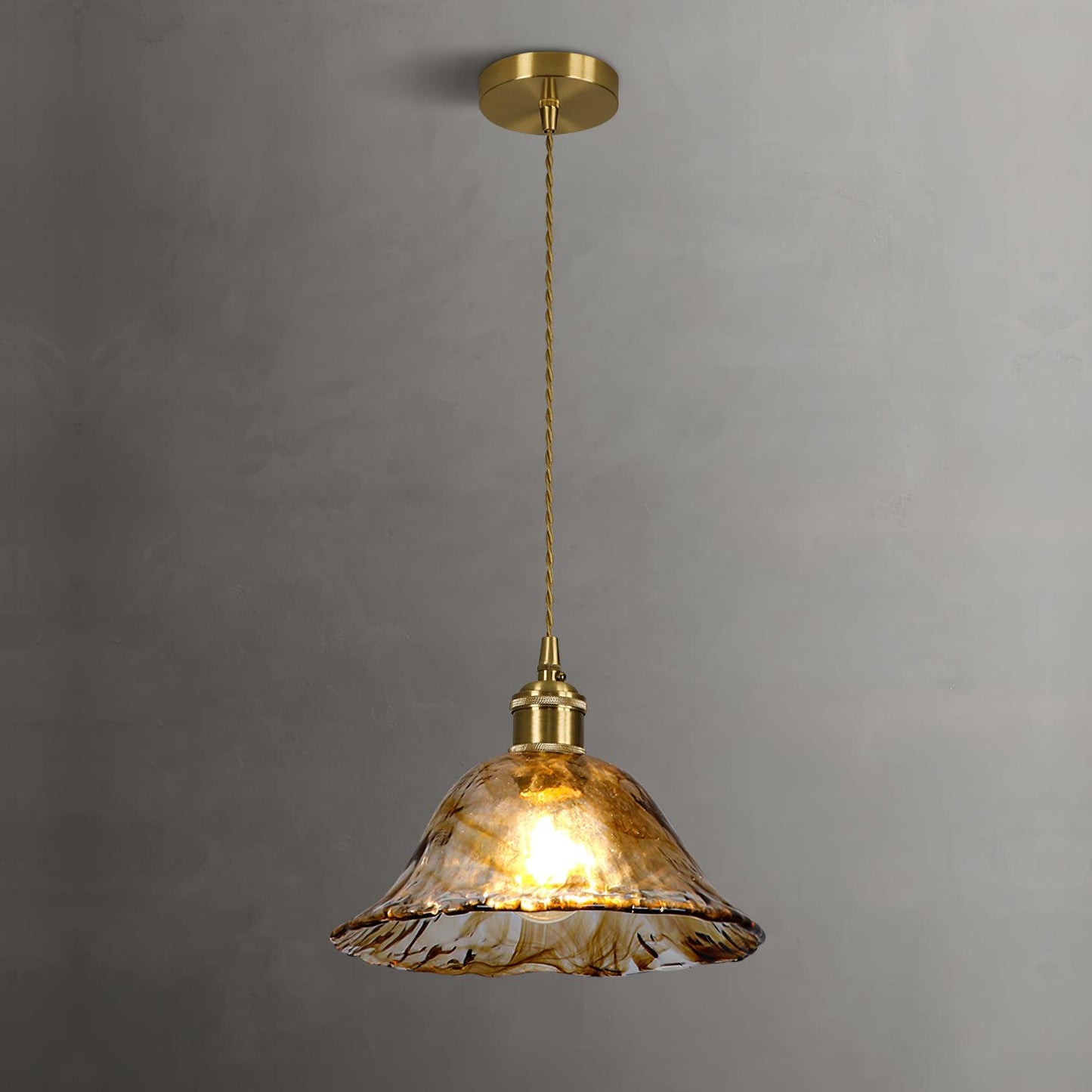 Garduru Braune Glas Pendelleuchte – Klassische Messing- und Metall-Deckenlampe