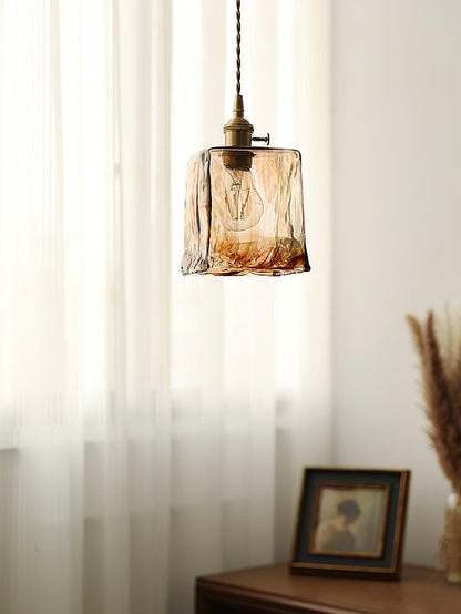 Garduru Braune Glas Pendelleuchte – Klassische Messing- und Metall-Deckenlampe