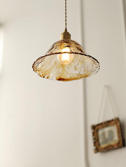 Garduru Braune Glas Pendelleuchte – Klassische Messing- und Metall-Deckenlampe