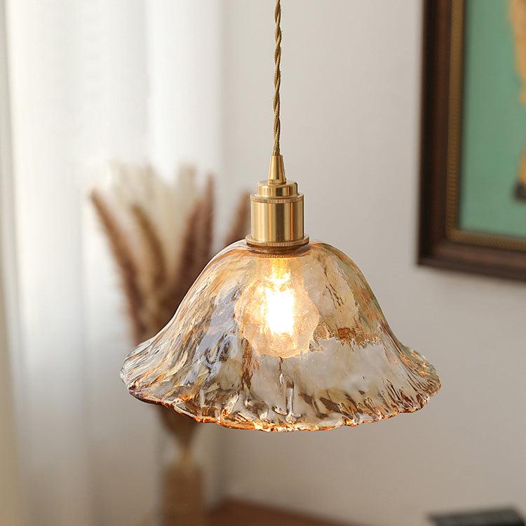Garduru Braune Glas Pendelleuchte – Klassische Messing- und Metall-Deckenlampe