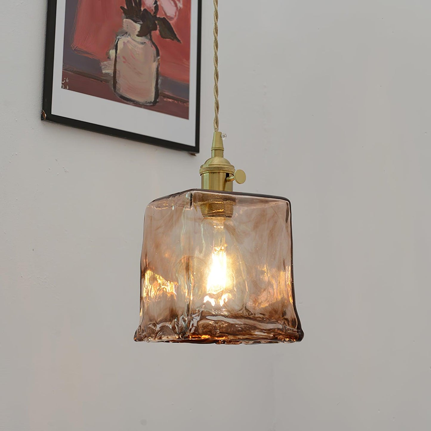 Garduru Braune Glas Pendelleuchte – Klassische Messing- und Metall-Deckenlampe