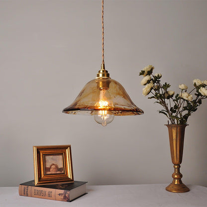 Garduru Braune Glas Pendelleuchte – Klassische Messing- und Metall-Deckenlampe