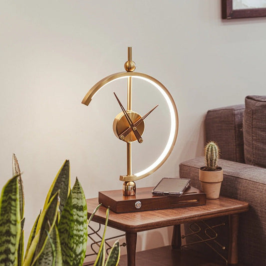 Schreibtischlampe LED Uhr Drahtloses Laden Holz