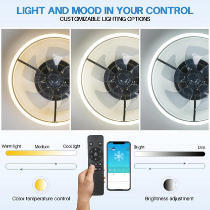 Garduru Ventilator-Deckenleuchte | LED Beleuchtung | Flügelloses Design | Mit Fernbedienung