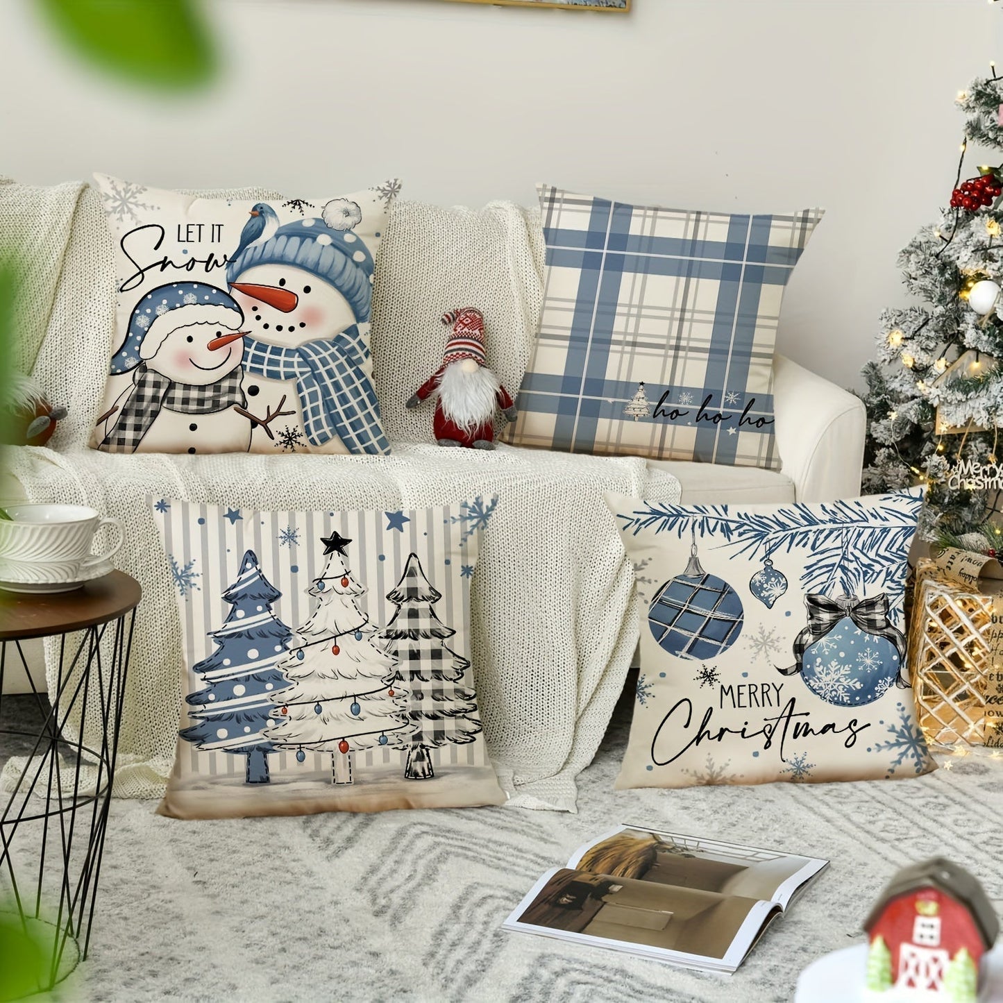 Garduru Weihnachtskissenhüllen Set von 4 | Dekorative Urlaubs-Kissenhüllen für Sofa & Wohnkultur - Glenz