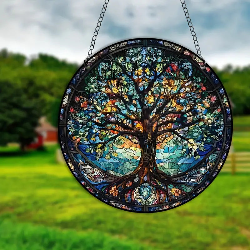 Buntglas Baum Wandkunst Hängeschild