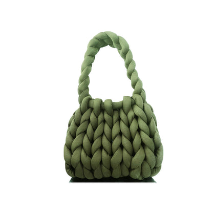 Diy Chunky Handtas, Dicke Baumwollwoll Gewebte Handtasche, Handgemachte Grobe Woll Gestrickte Eimer Tasche
