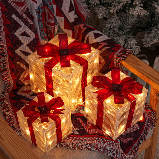 Holly Jolly Boxes™ - Set von 3 Weihnachtslichter Geschenkkartons Dekoration