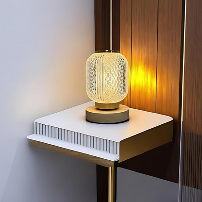 Garduru - Stilvolle Tischlampe mit transparentem Glas & Holzfuß