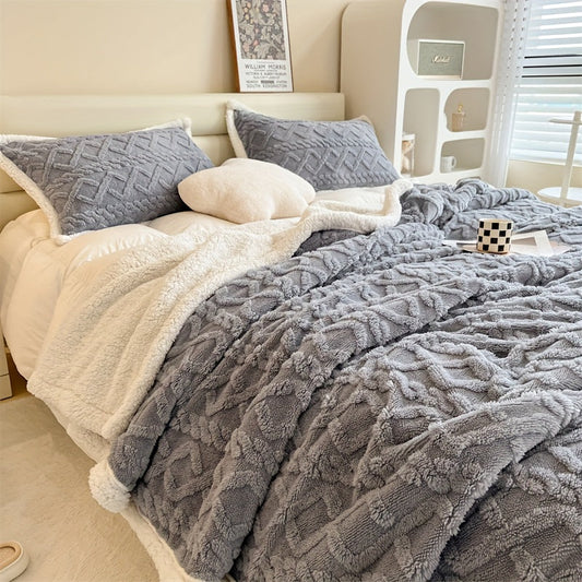 Gemütliche gestrickte Fleece-Decke für Zuhause und Büro - Nebelgrau Komfort