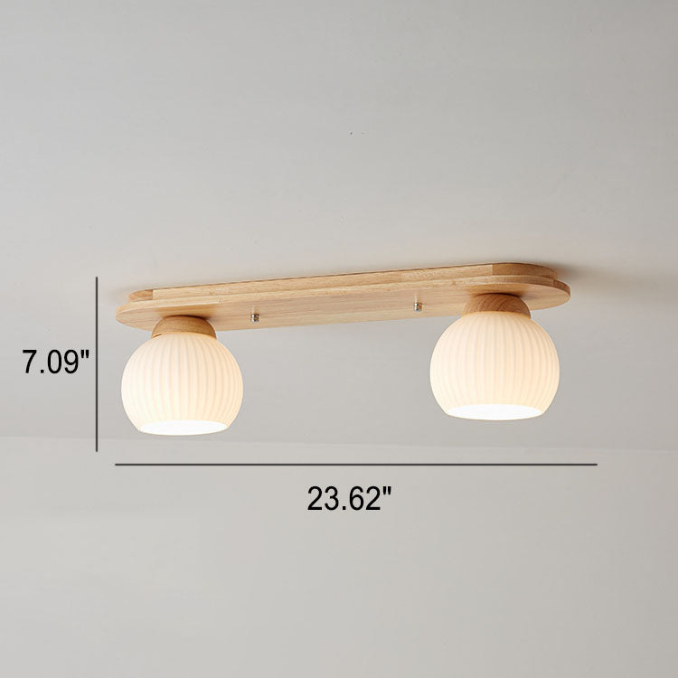 Garduru Japanischer Stil Deckenleuchte | Gestreiftes Glas & Holz | Flush Mount | Minimalistisches Design